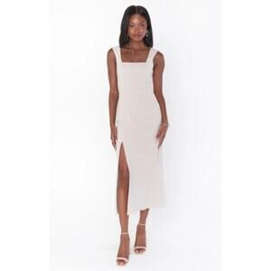 show me your mumu eden midi dress show me the ring taupe women large